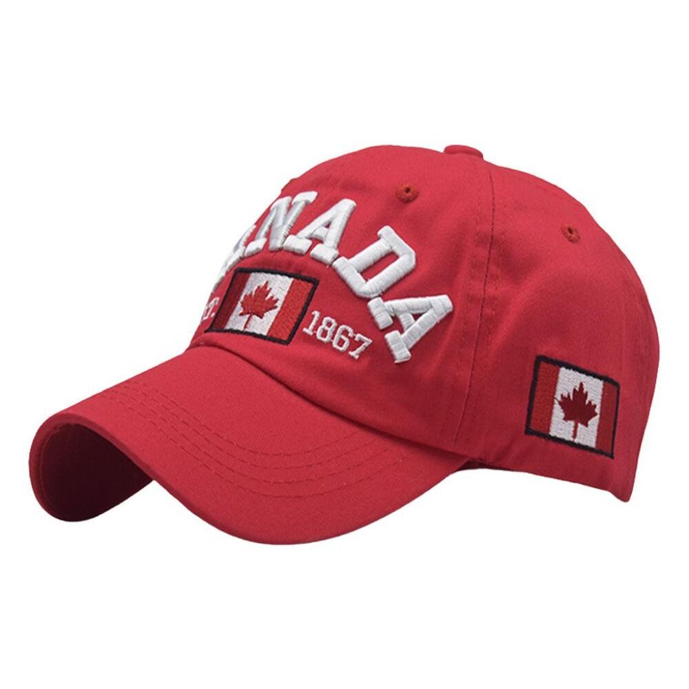 CANADA Red Baseball Cap, ADJUSTABLE Buckle Hat, Men, Women, Canadian, Cotton‎